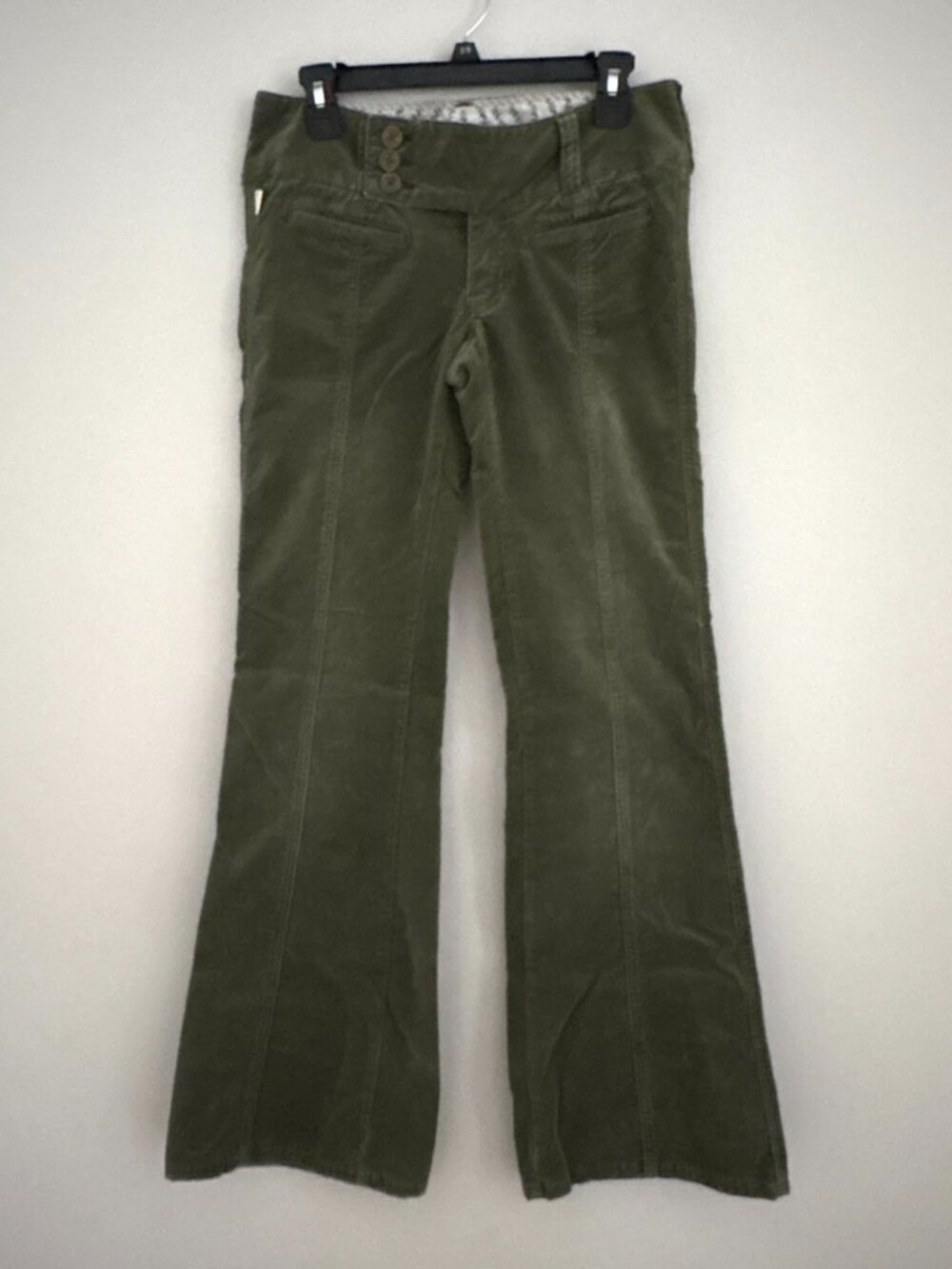 Hollister Y2K Low Rise Olive Green Moleskin Flare Pants Indie Utility Grunge 5